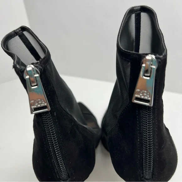 Zara Black Mesh Ankle Boots Bootie High Heels Size EU 40 - Picture 7 of 14